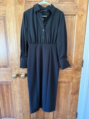 Zara Black Midi Shirt Dress